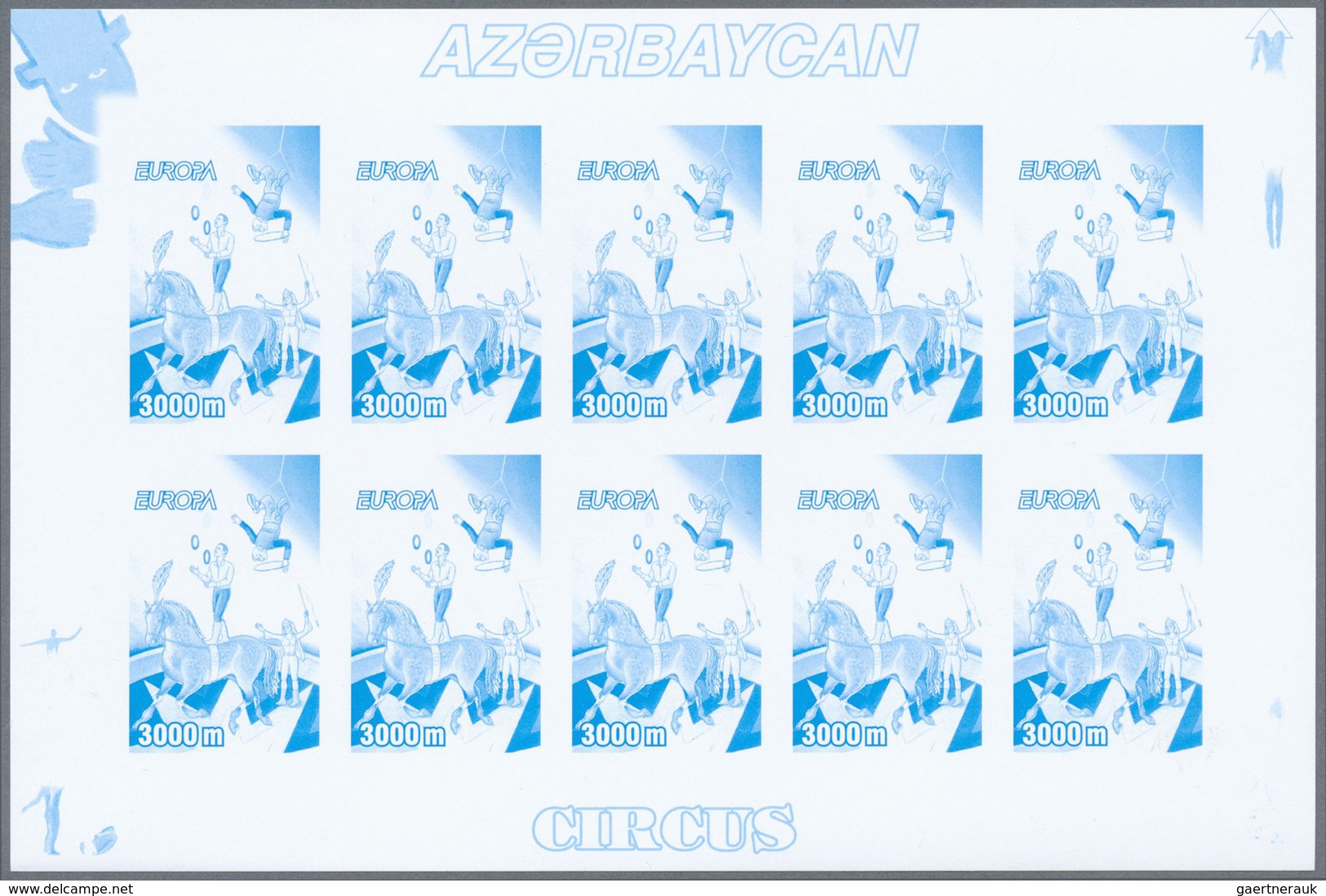 ** Thematik: Zirkus / circus: 2002, Azerbaijan. Progressive proofs (6 phases) in miniature sheets of 10