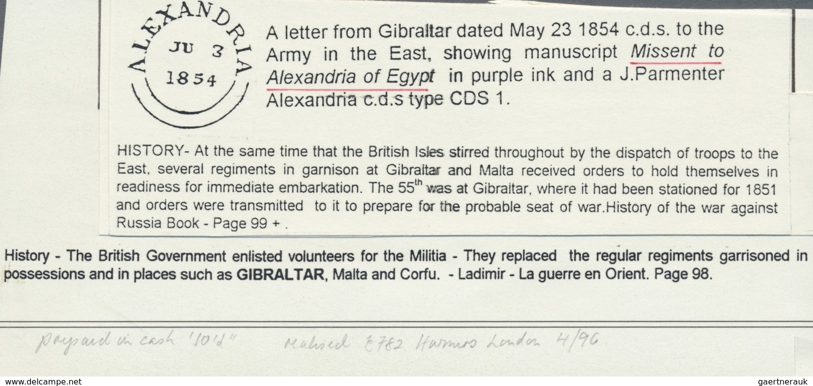 Br Ägypten: 1854, Folded Mourning Envelope From "GIBRALTAR 23/MAY/1854" Addressed To The "army In The E - 1915-1921 Brits Protectoraat