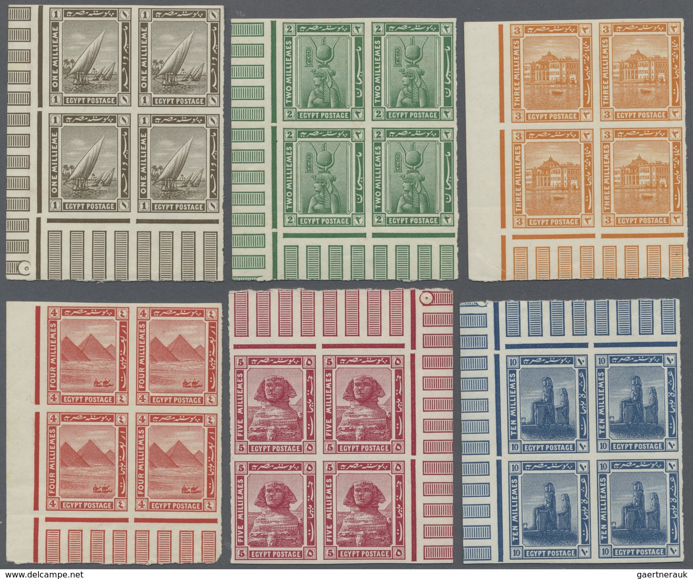 **/* Ägypten: 1914, Pictorials, 1m. To 10m, Six Values As Imperforate Proofs On Gummed Watermarked Paper, - 1915-1921 Protectorat Britannique