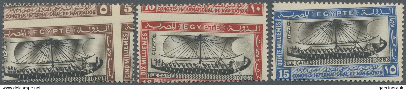 ** Ägypten: 1926, Navigation Congress (ancient Egypt Ships), All Three Values Misperforated, 5m. Value - 1915-1921 Protectorat Britannique