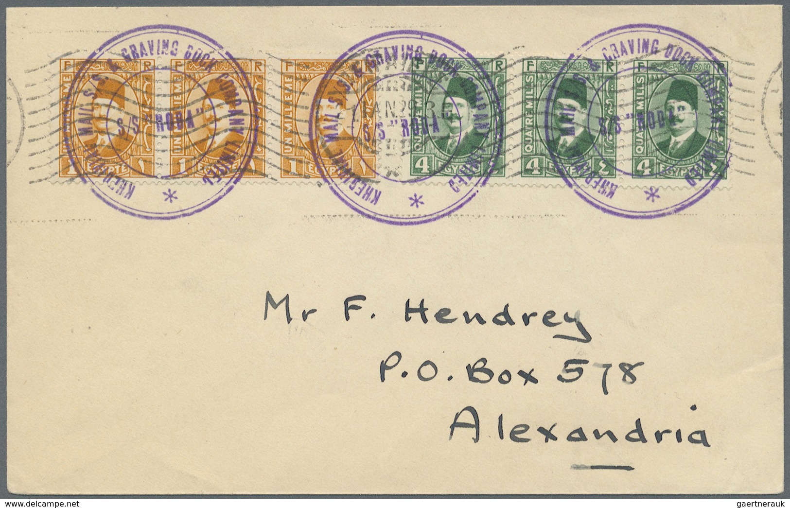 Br Ägypten: 1929 SHIP MAIL By S/S "RODA": Cover From Piraeus, Greece To Alexandria Bearing Five King Fo - 1915-1921 Protectorat Britannique