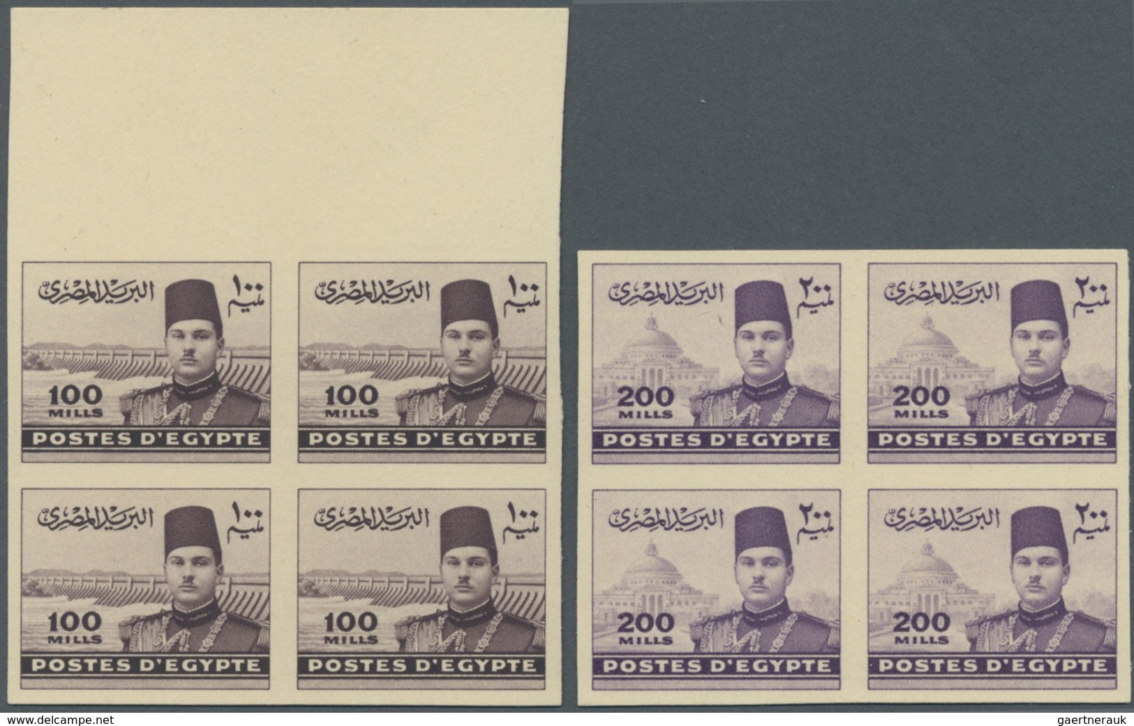 (*) Ägypten: 1937-46 King Farouk 100m. And 200m. Both As IMPERFORATED And ROYAL CANCELLED BACK Blocks Of - 1915-1921 Protectorat Britannique