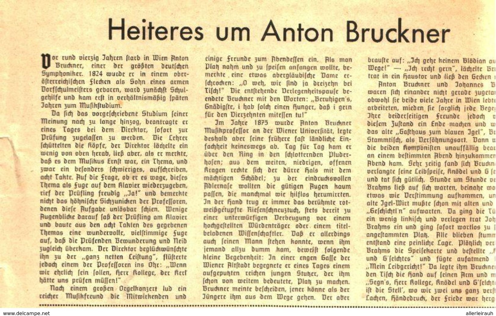 Heiteres Um Anton Bruckner  / Artikel,entnommen Aus Zeitschrift /1937 - Colis