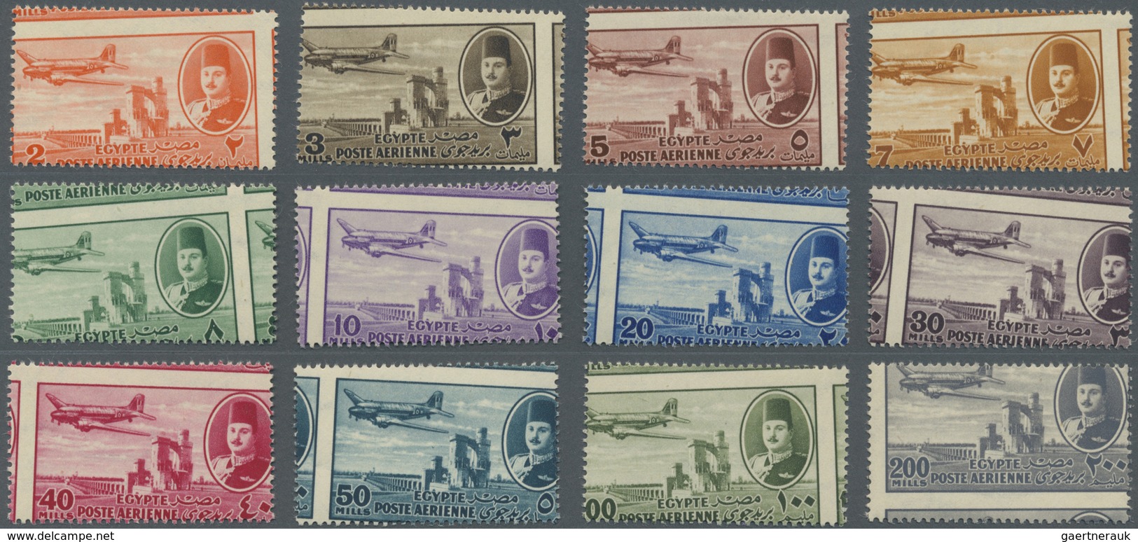 ** Ägypten: 1947 AIR Complete Set Royal Misperforated, Mint Never Hinged, Fresh And Fine. - 1915-1921 Protectorat Britannique