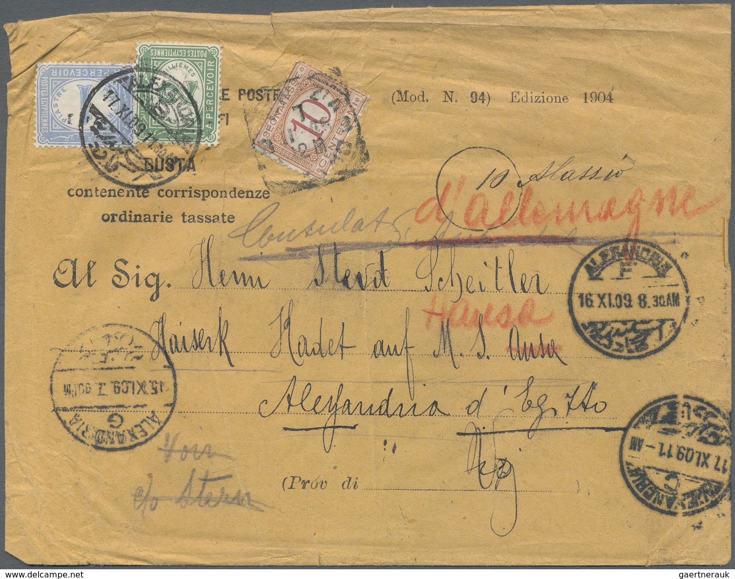 Br Ägypten - Portomarken: 1909, Double Postage Due Envelope Bearing Egypt 2 M. Green And 1 Pia. Ultrama - Andere & Zonder Classificatie