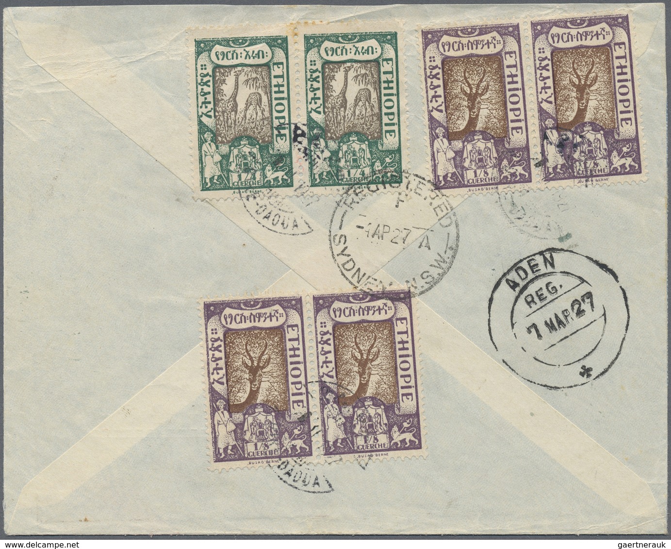 Br Äthiopien: 1927. Registered Envelope (small Opening Faults)headed 'Postes, Telegraphes & Telephones - Ethiopie