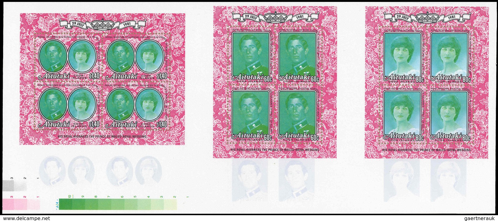 ** Aitutaki: 1981, WEDDING OF CHARLES & DIANA - 1 Item; Collective Color Proof Of 3 Miniature Sheets Wi - Aitutaki