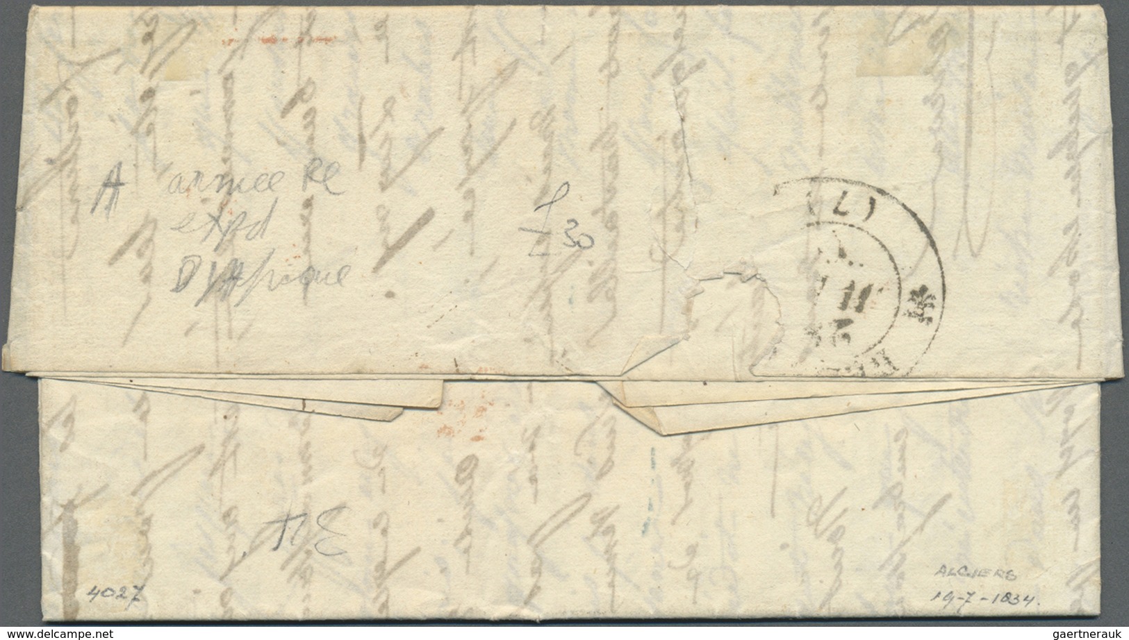 Br Algerien: 1834, Folded Letter Written In ALGIER Sent With Double Line Mark "ARMEE EXPED. DE Re D 'AF - Autres & Non Classés