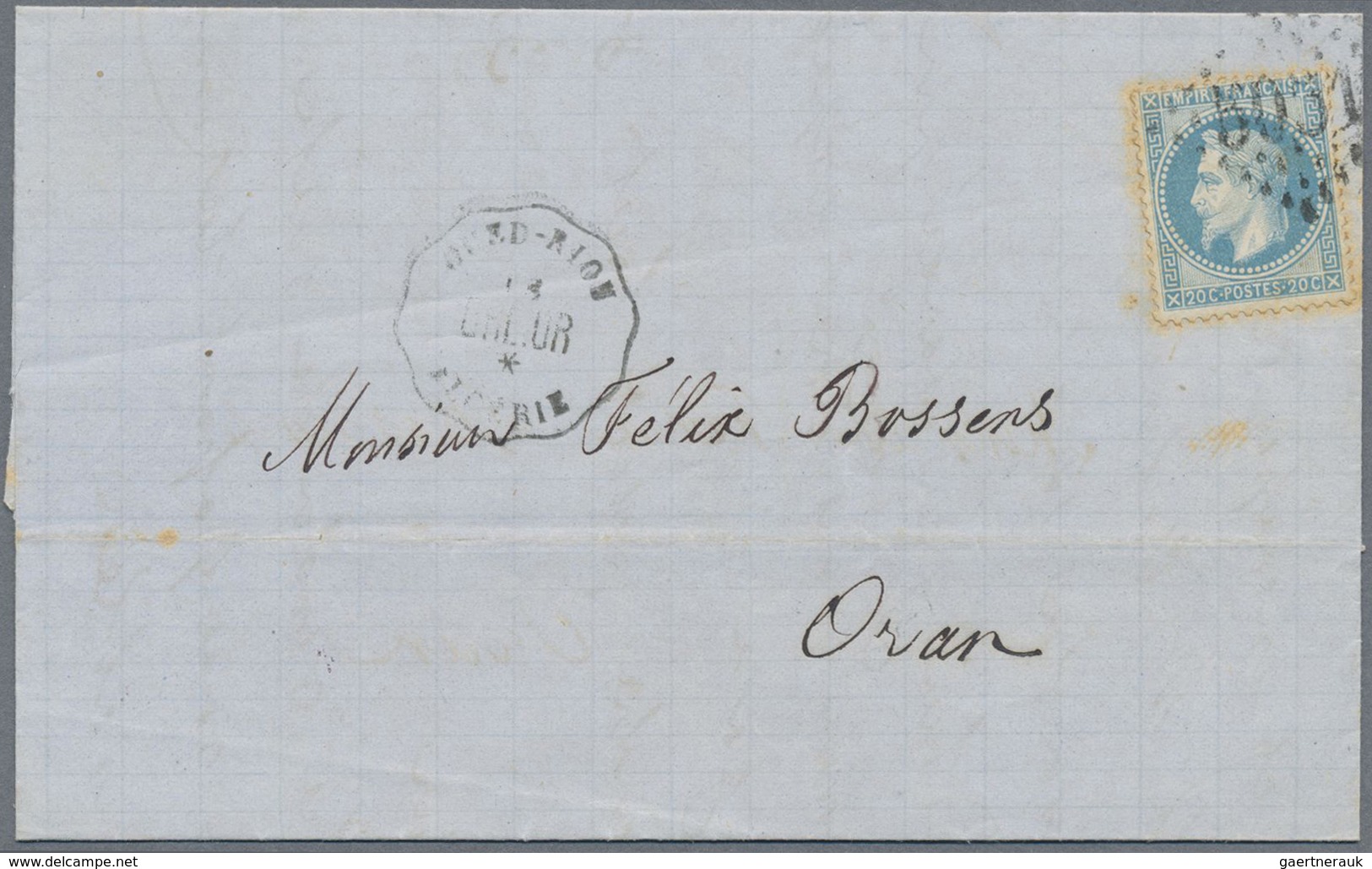 Br Algerien: 1868, 20 C. Napoléon Type II On Cover With GC "5051" And Date Cancellation "OUED-RION" Sen - Autres & Non Classés