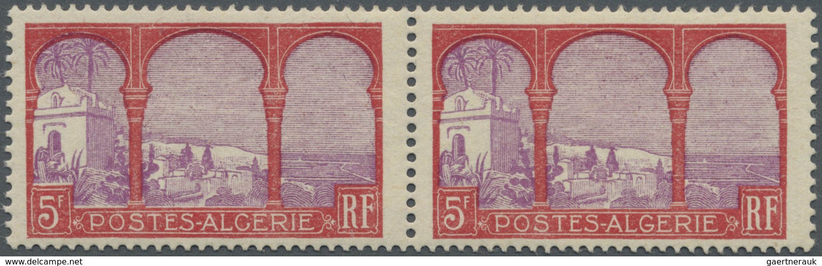 ** Algerien: 1926, 5fr. Red/violet, Horiz. Pair, Left Stamp Showing Variety "ALCERIE", Unmounted Mint. - Andere & Zonder Classificatie