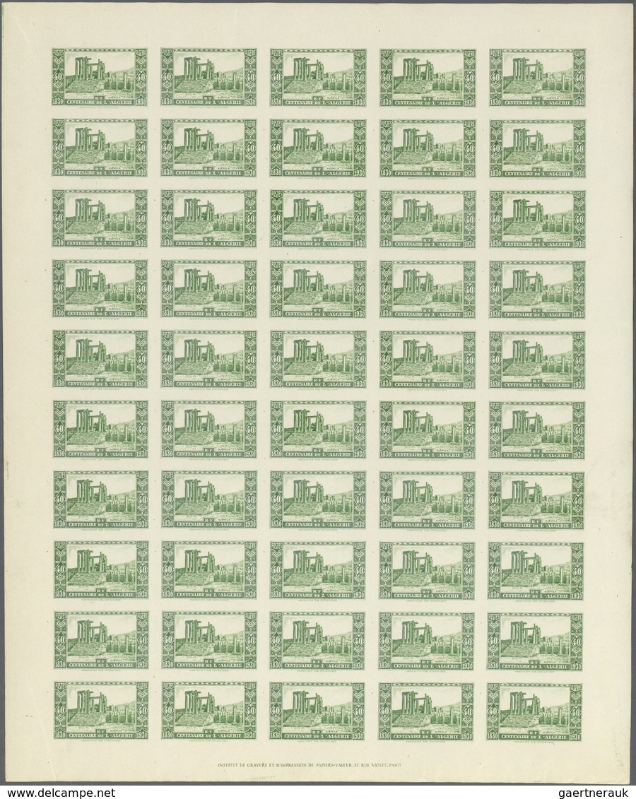 ** Algerien: 1930, 100th Anniversary Of Conquest, 40c. Green, IMPERFORATE Sheet Of 50 Stamps Unmounted - Autres & Non Classés