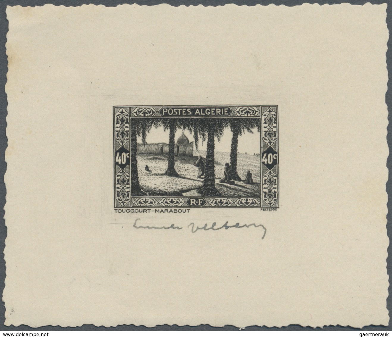 (*) Algerien: 1936, 40c. "Touggourt", Epreuve D'artiste In Black, Sized 7,8:6,5 Cm, With Signature. Maur - Autres & Non Classés