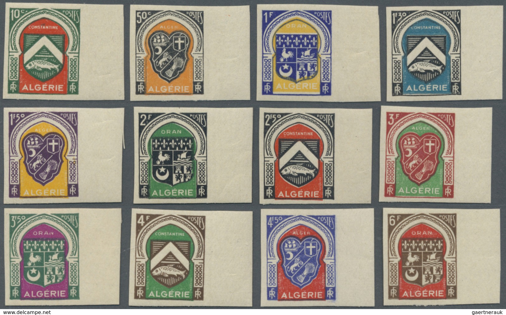 * Algerien: 1947, Coat Of Arms Original Set Of Twelve Different Values All IMPERFORATE From Right Marg - Autres & Non Classés