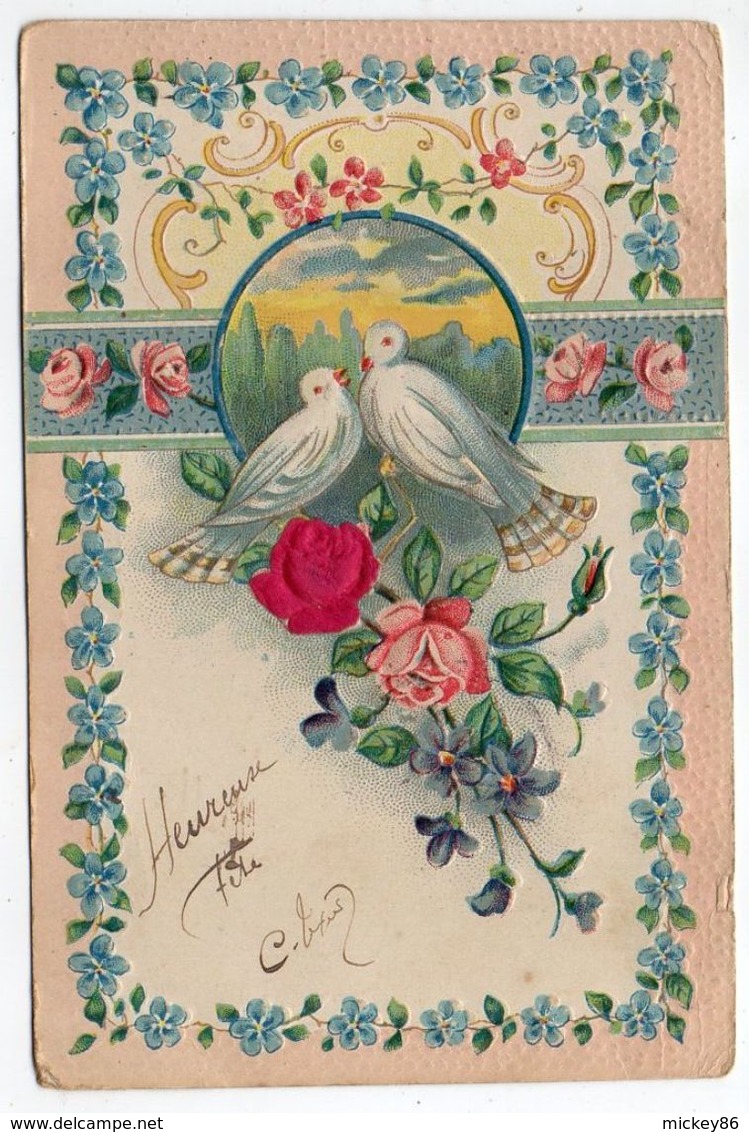 1905--carte Gaufrée Avec Colombes  Et Roses  -- Cachet  Matha -17 - Autres & Non Classés