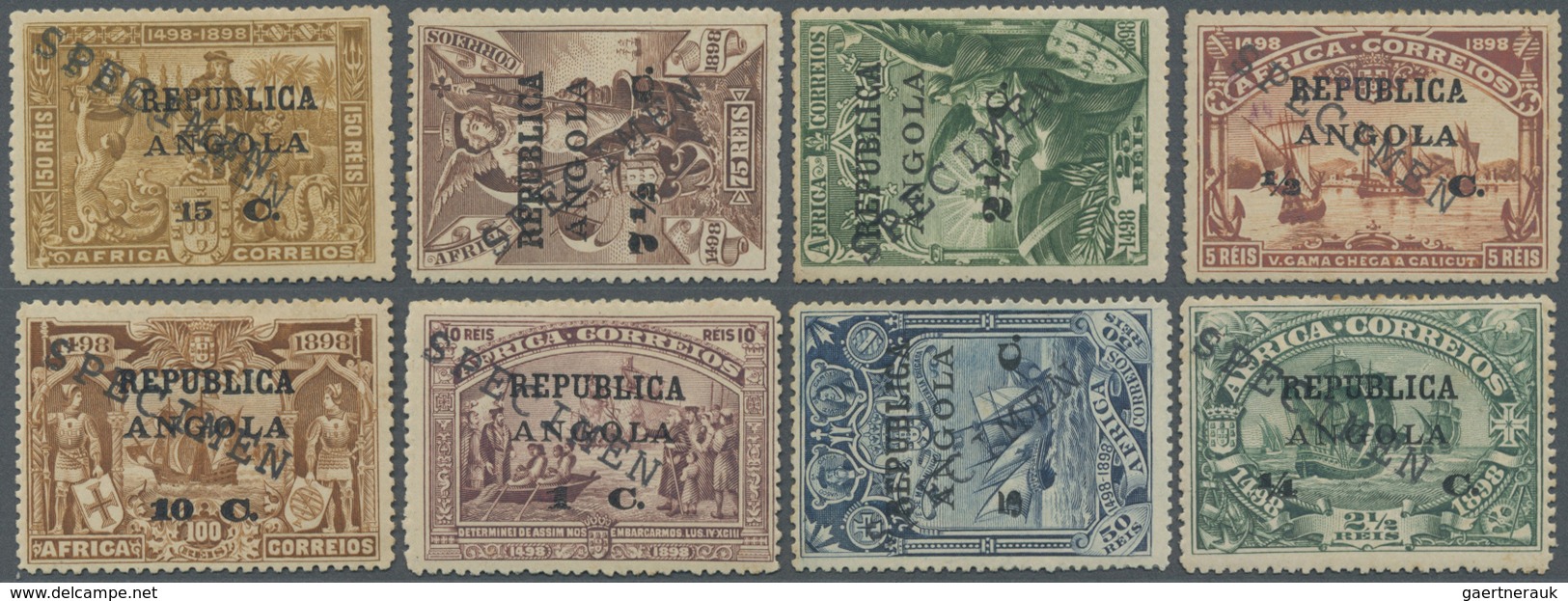 * Angola: 1898. Vasco De Gama Mint Set Of Eight Overprinted For 'Republica Angola' Set Of Eight 'Speci - Angola