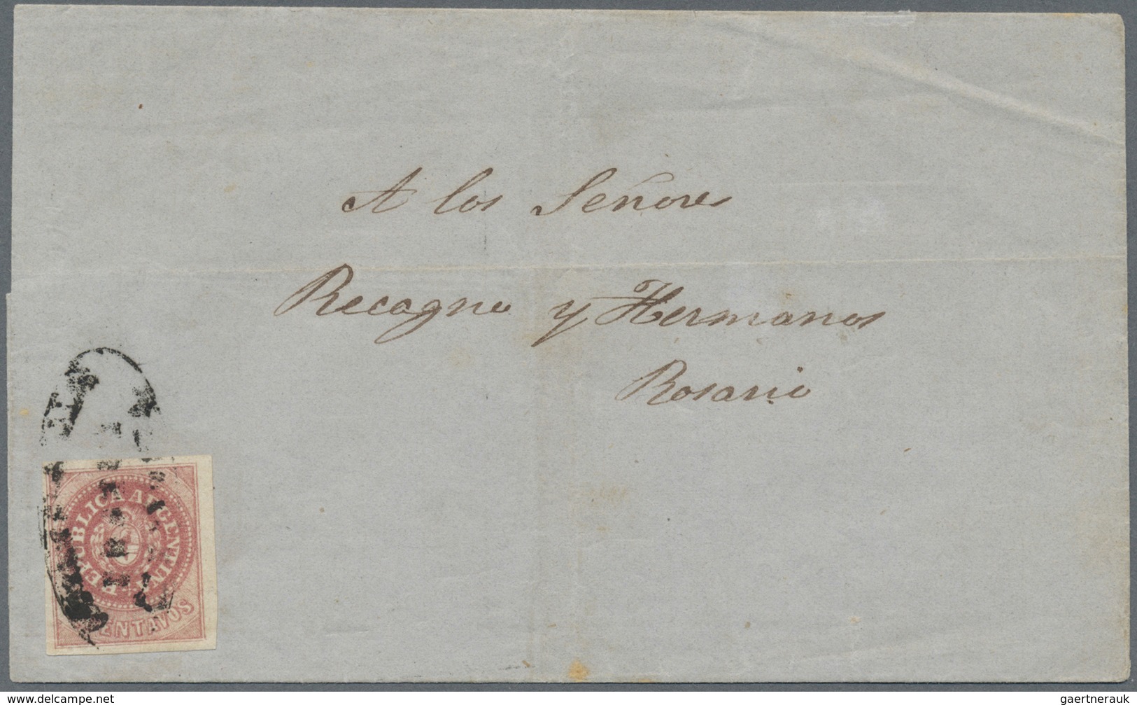 Br Argentinien: 1862, 5 C. Red, Fresh Colour And Wide Margins All Around, Tied By Unclear Oval Mark To - Andere & Zonder Classificatie