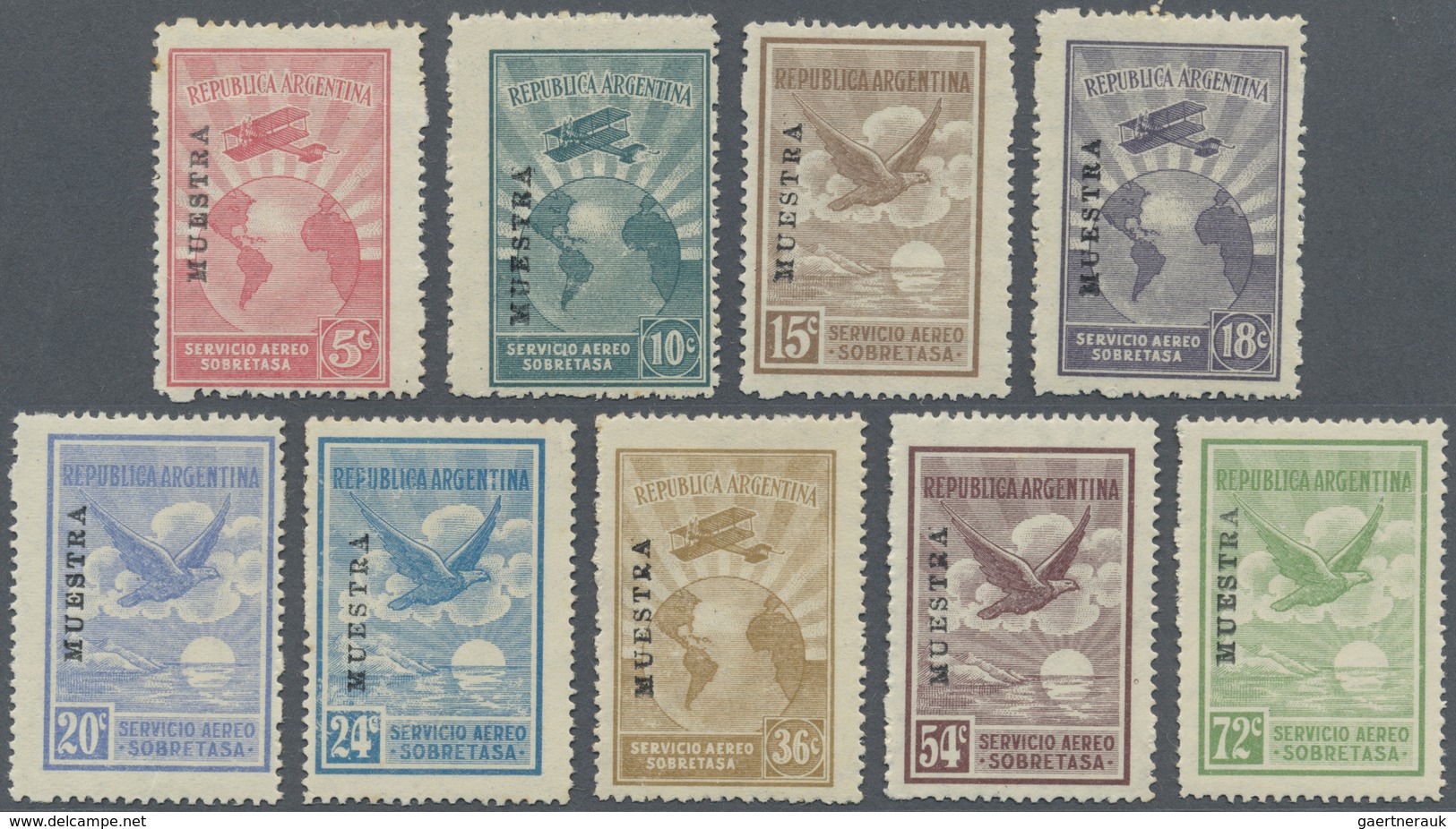 */ Argentinien: 1928, Airmail Issue 'Servicio Aereo Sobretasa' Complete Set Of 19 Values With Black Opt - Andere & Zonder Classificatie