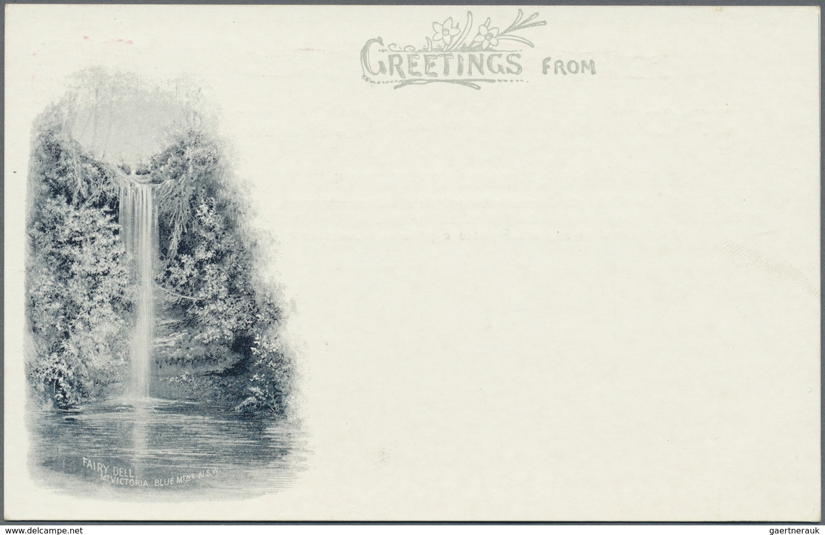 GA Neusüdwales: 1905, Pictorial Stat. Postcard 1d. Arms With 3-line Heading Added And Waterfall View 'F - Lettres & Documents