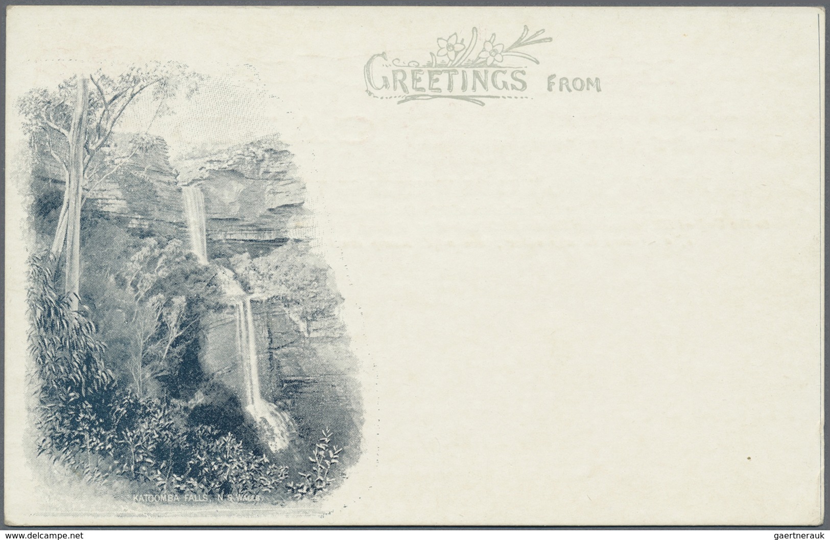 GA Neusüdwales: 1905, Pictorial Stat. Postcard 1d. Arms With 3-line Heading Added And Waterfall View 'K - Lettres & Documents