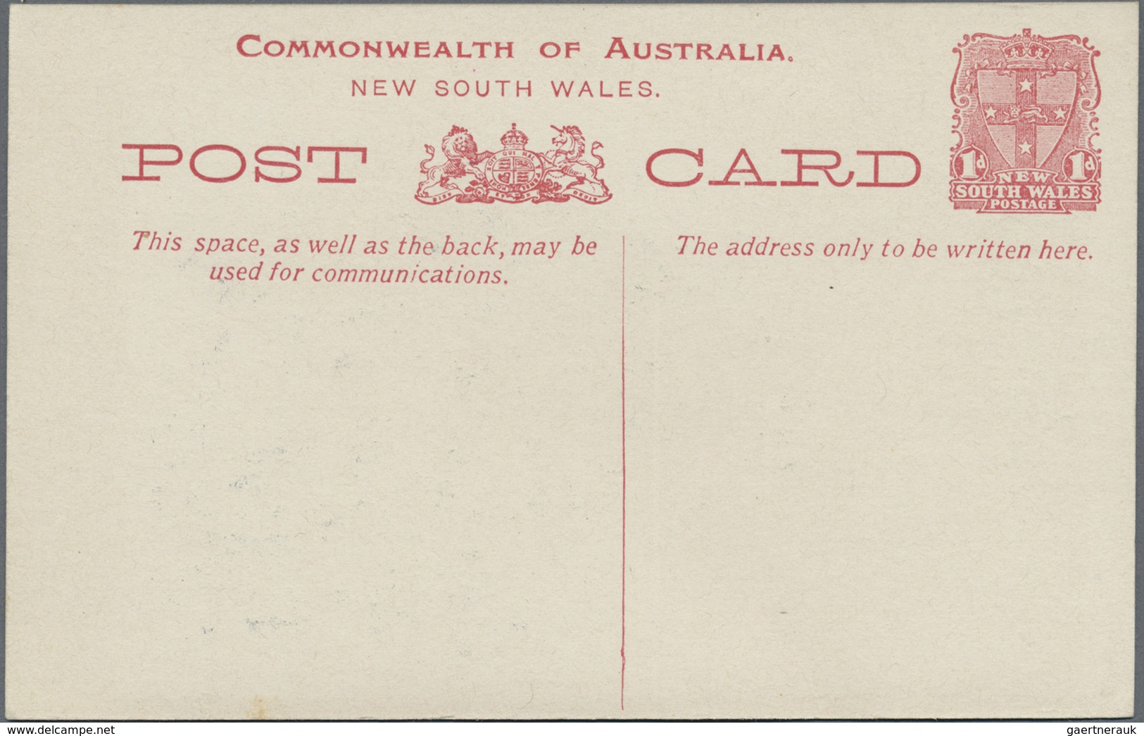 GA Neusüdwales: 1907, Pictorial Stat. Postcard 1d. Arms With Divided Address Side And View 'Queen Victo - Lettres & Documents