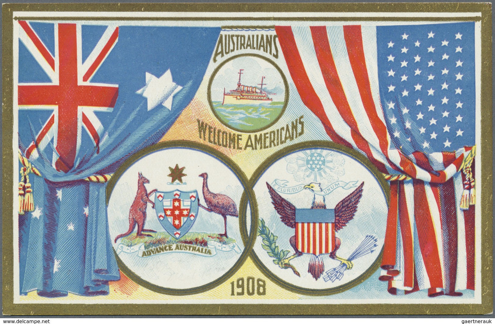 GA Neusüdwales: 1908, Stat. Postcard 1½d. Blue For The Visit Of The AMERICAN FLEET, Fine Unused - Lettres & Documents