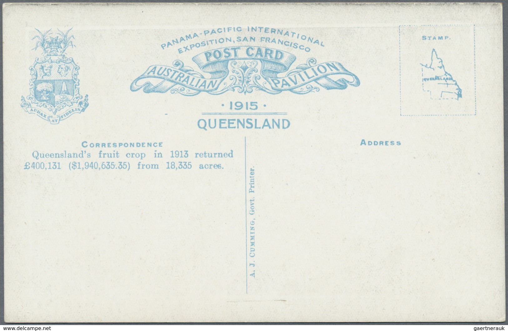 Queensland: 1915, four different official picture postcards for the 'PANAMA-PACIFIC INTERNATIONAL EX