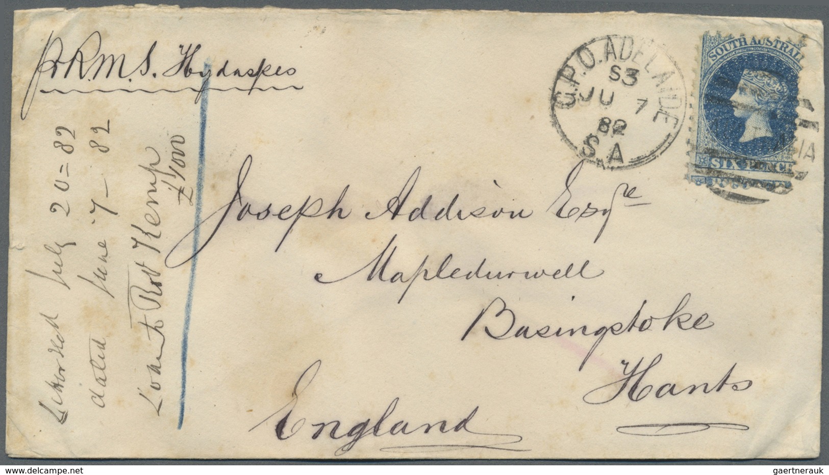 Br Südaustralien: 1882 (7.6.), QV 6d. Bright Blue Perf. 10 With Attractive Misperforation Used On Cover - Brieven En Documenten