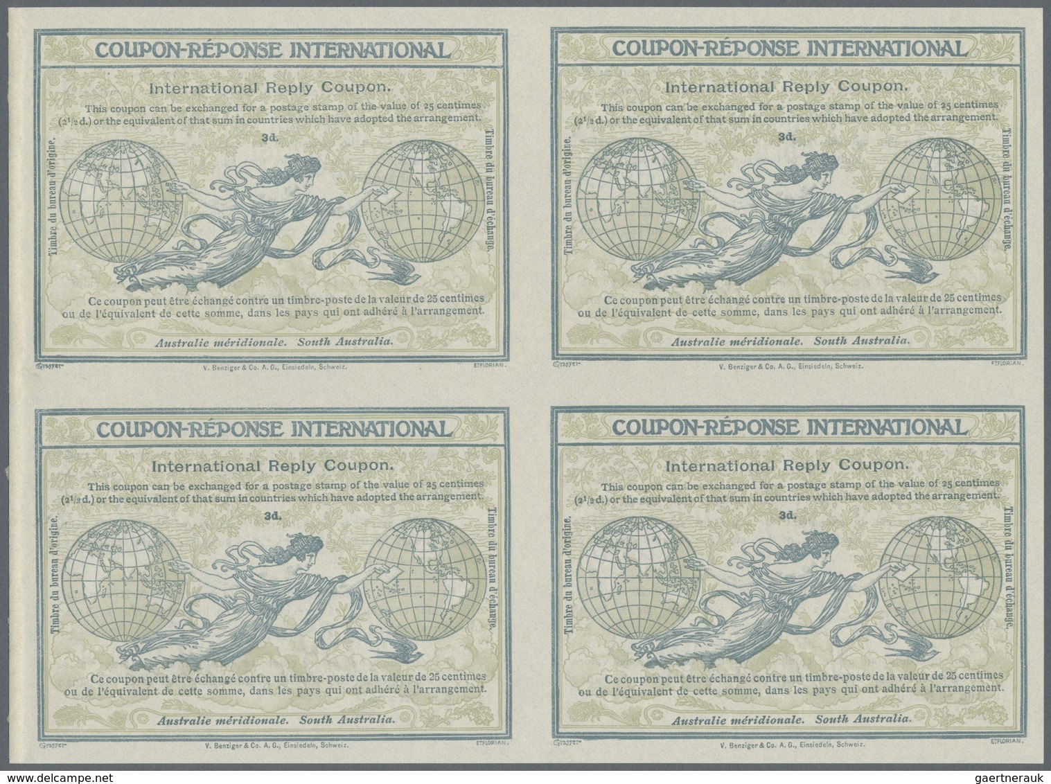 GA Südaustralien: Design 1906 International Reply Coupon As Block Of Four 3 D South Australia. This Blo - Brieven En Documenten