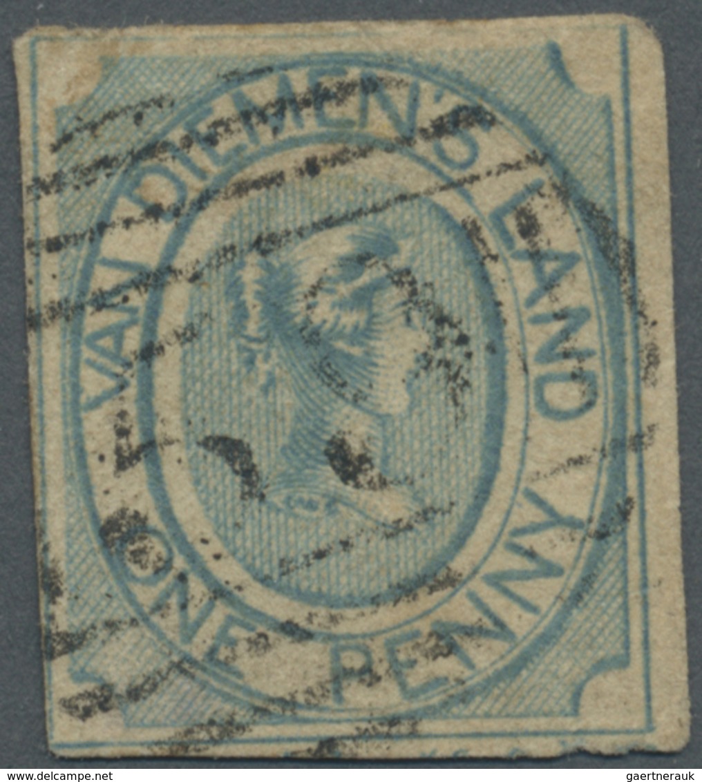 O Tasmanien: 1853, Courier 1d Pale Blue On Yellowish Paper With Good Margins On Two Sides Used With Ba - Brieven En Documenten