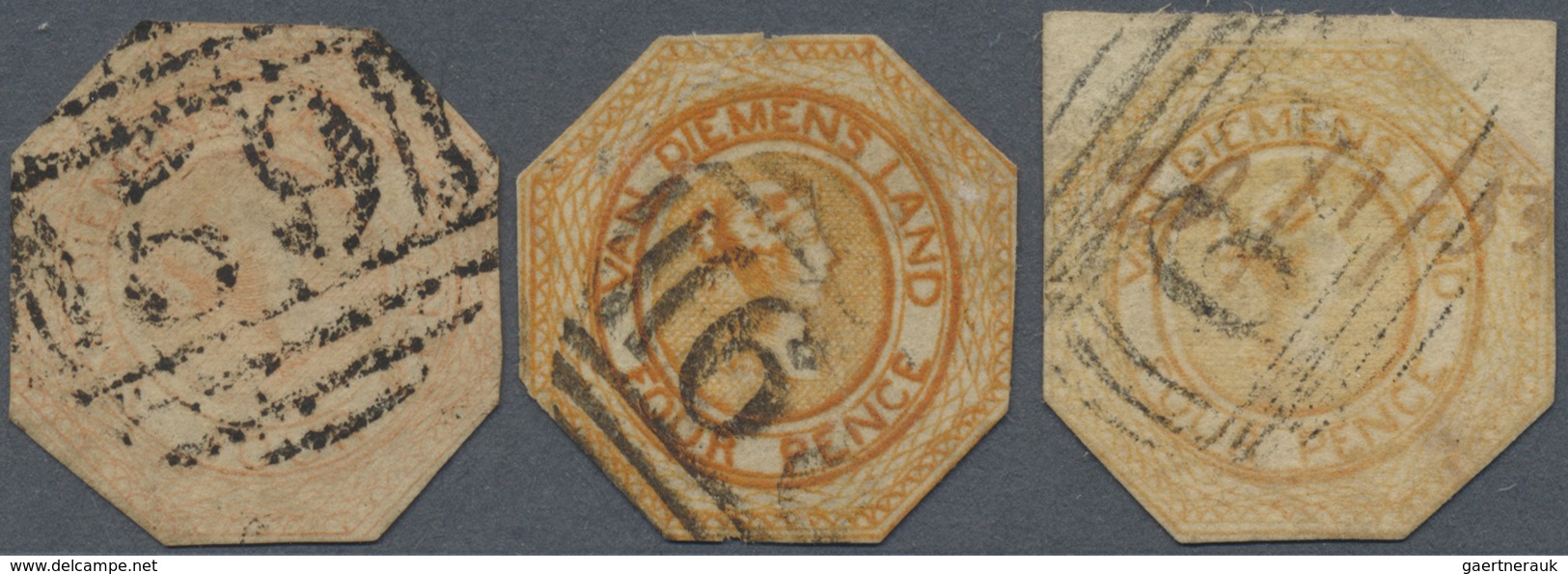 O Tasmanien: 1853 Courier 4d. Orange, Three Used Examples Of Different Shade, Later Printings, One Sta - Lettres & Documents