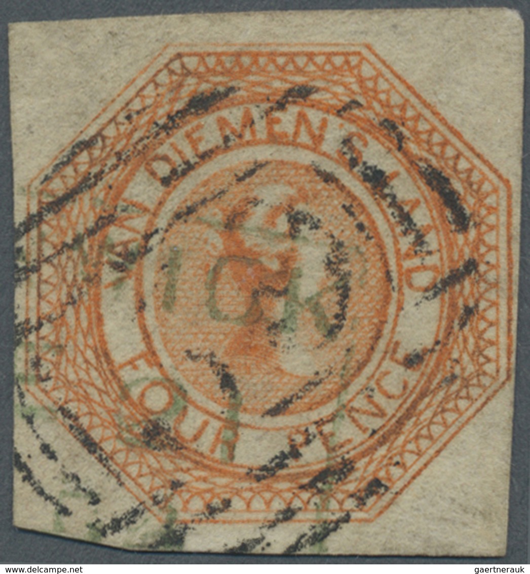 O Tasmanien: 1853, Courier 4d. Red-orange With Good Margins Around Used With Indistinct Barred Numeral - Briefe U. Dokumente