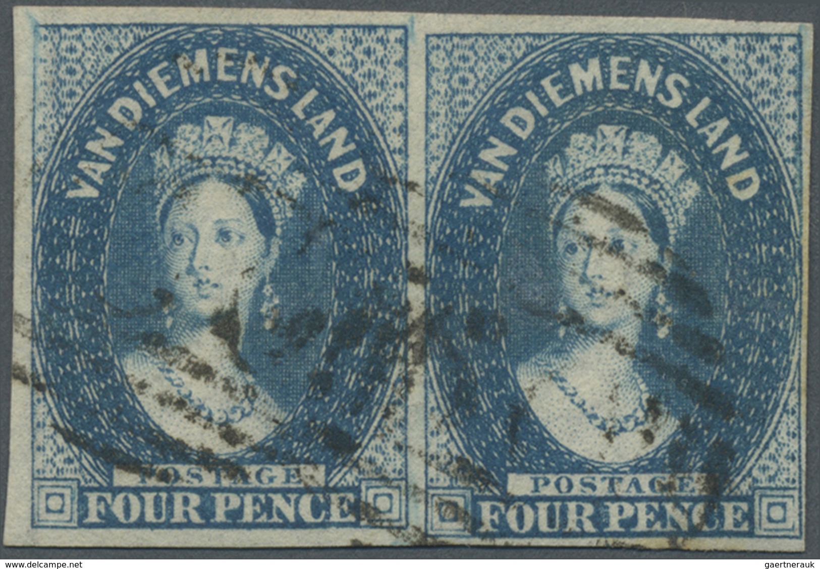 O Tasmanien: 1855, QV 4d. Deep Blue On Thin White Paper With Wmk. Large Star Horizontal Pair With Good - Lettres & Documents