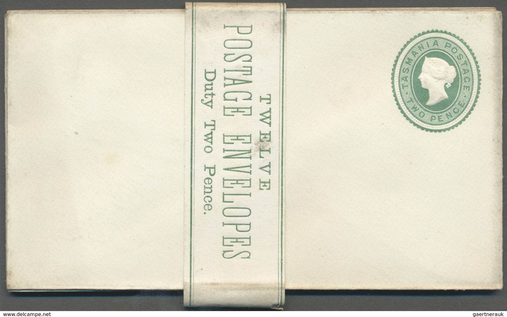 GA Tasmanien - Ganzsachen: 1883, Stat. Envelope QV 2d. Green Embossed Oval Five Items With Post Office - Briefe U. Dokumente