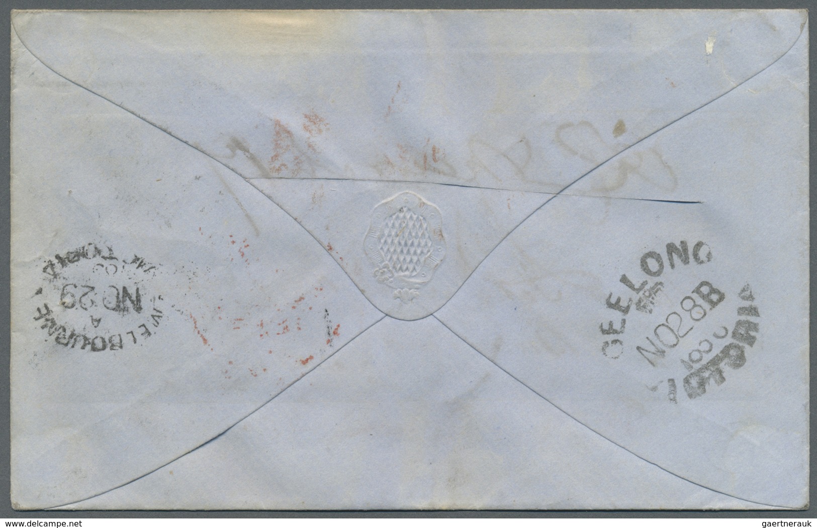 Br/Brfst Victoria: 1855/1856, one folded entire, two small covers and one cover front each bearing woodblocks