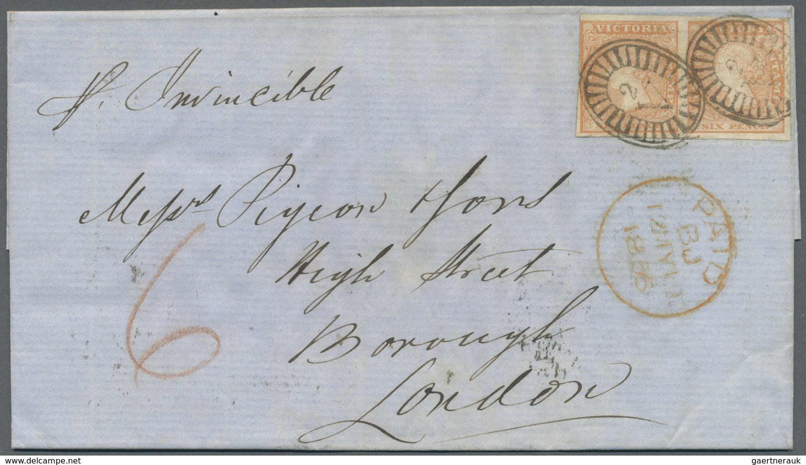 Br Victoria: 1856, One Folded Entire And One Mourning Cover Each Bearing Horizontal Pairs Woodblocks 6d - Lettres & Documents