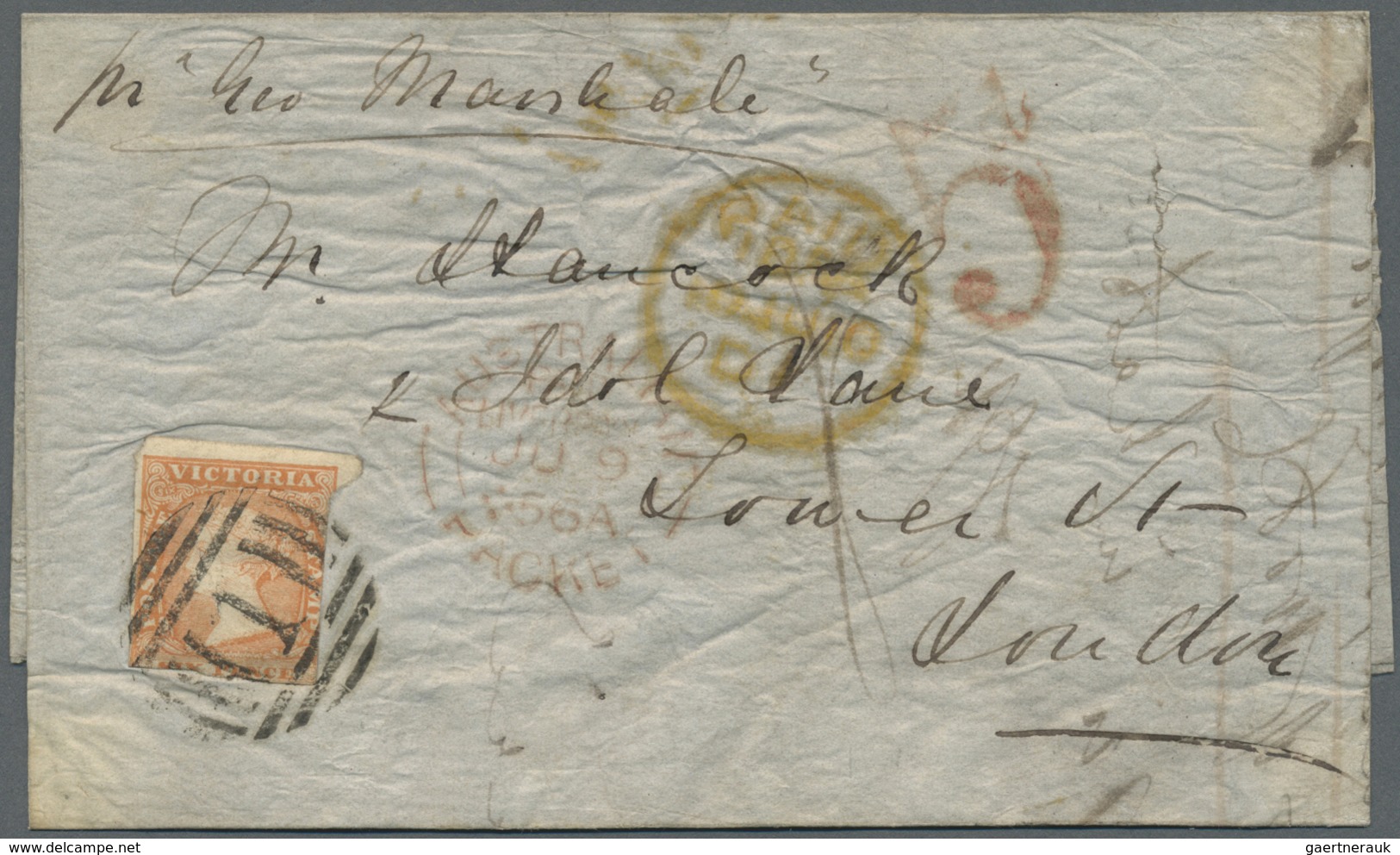 Br/Brfst Victoria: 1856/1857, three covers, one folded entire and one cover front each bearing woodblocks 6d