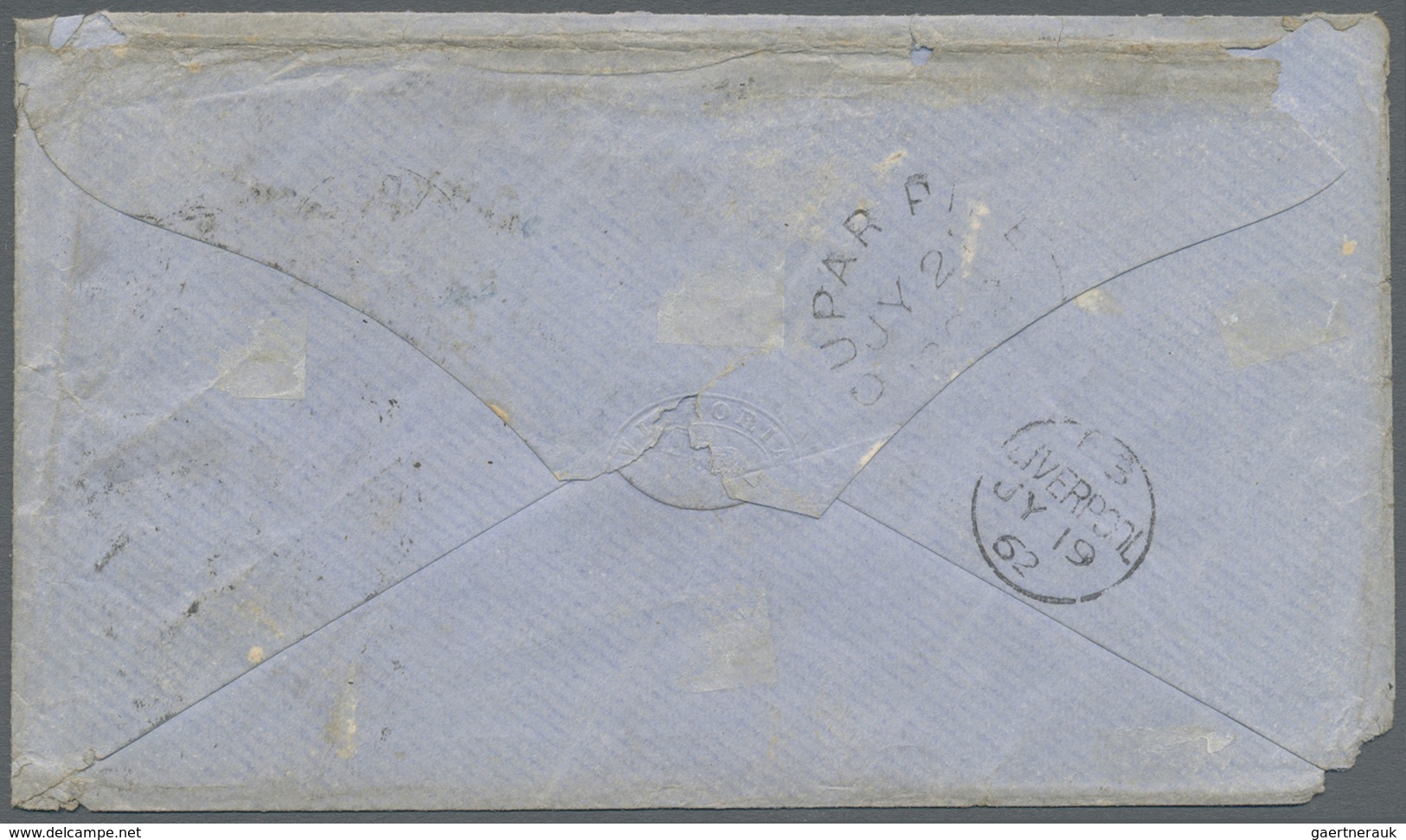 Br Victoria: 1862, 1 Sh Blue Single Franking On Cover From "MELBOURNE" Via Liverpool To Scotland, Envel - Brieven En Documenten