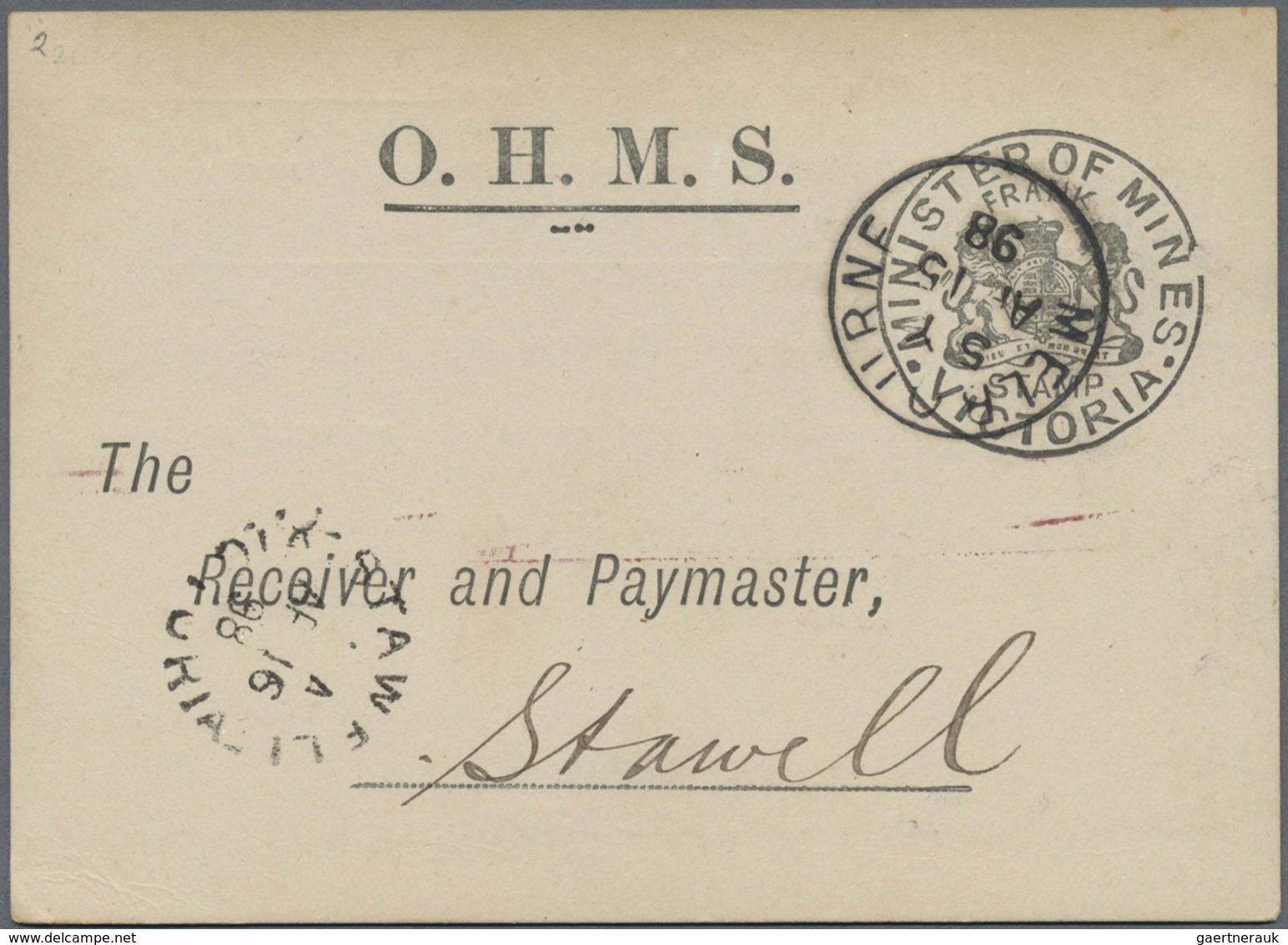 Br Victoria: 1898/1899, FRANK STAMPS: OHMS Postcard With Black 'MINISTER OF MINES' Used From Melbourne - Lettres & Documents