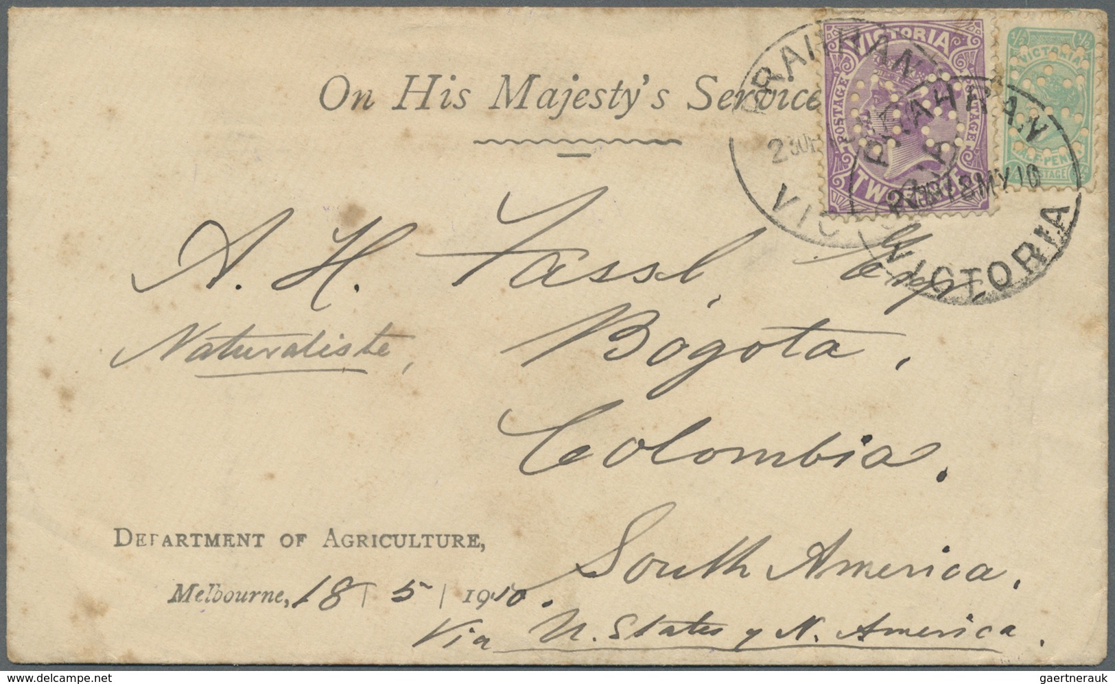 Br Victoria: 1910 (18.5.), Official OHMS Cover Of 'Department Of Agriculture' Bearing QV 2d. Violet And - Brieven En Documenten