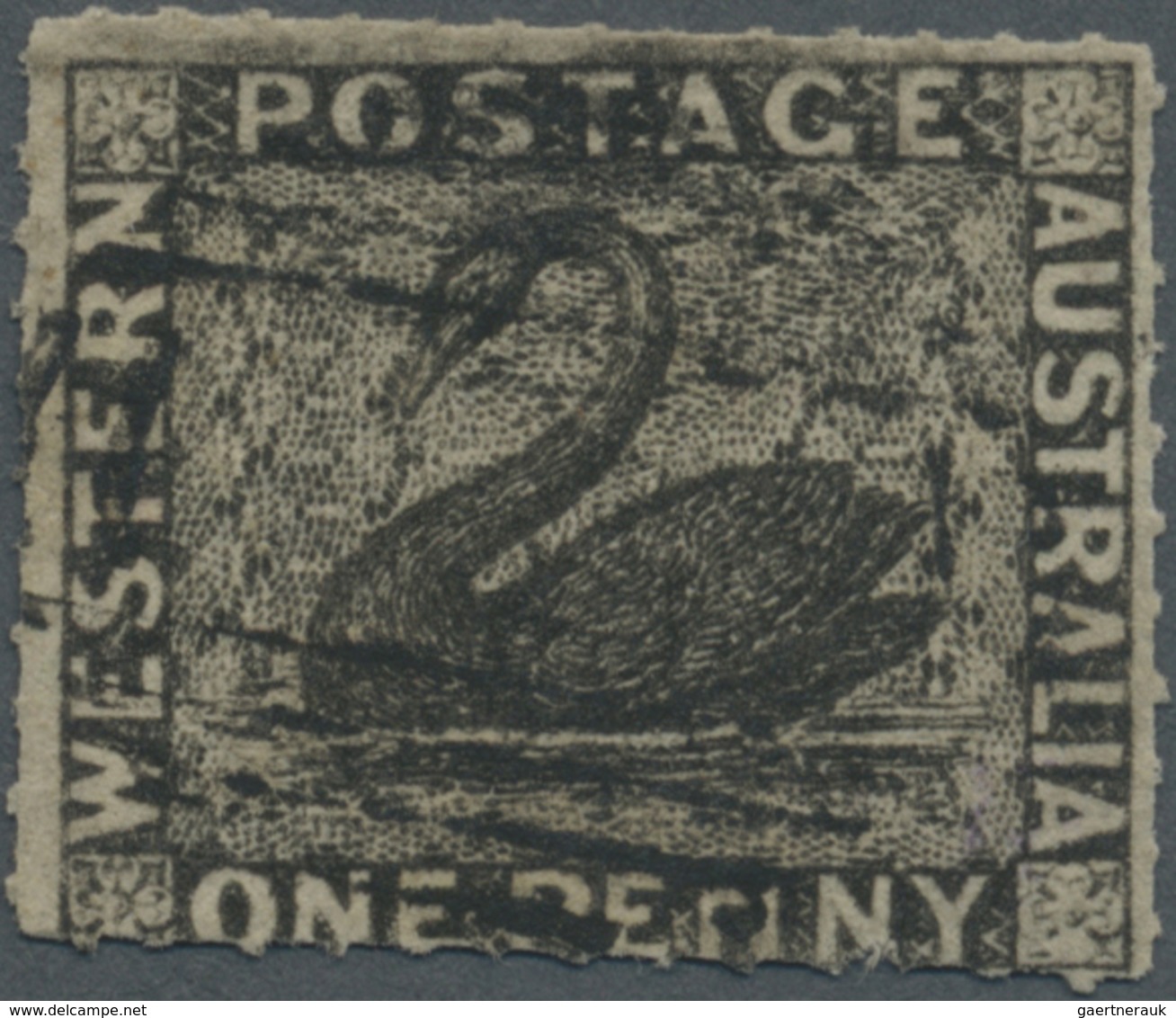 O Westaustralien: 1854, 1d Black, Rouletted 14, Lightly Cancelled With Roulettes Complete On All Sides - Lettres & Documents