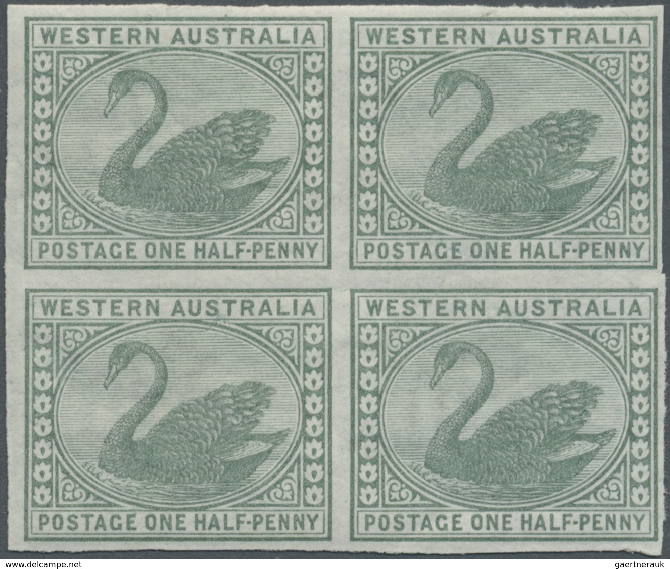 ** Westaustralien: 1885, ½d Green, Wmk Crown CA, Imperforate Block Of 4, Brilliant Unmounted O.G. - Lettres & Documents