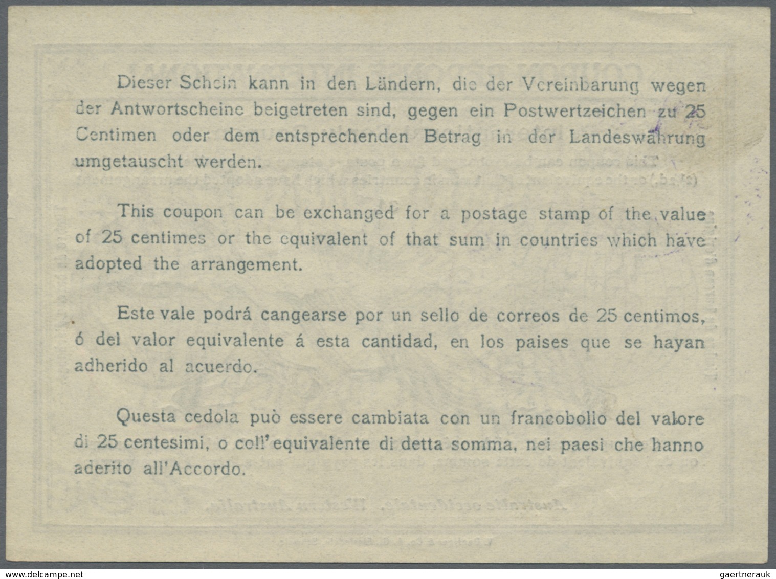 GA Westaustralien: 1907, International Reply Coupon / IAS "3 D." From Western Australia Muster ROM With - Lettres & Documents