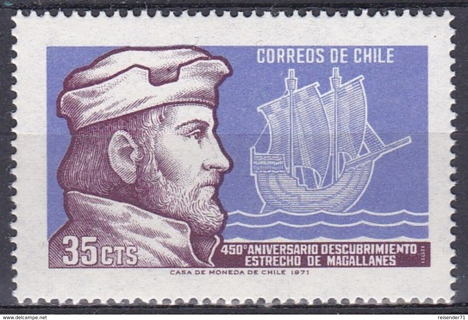 Chile 1971 Geschichte History Persönlichkeiten Forscher Entdecker Schiffe Ships Magellan, Mi. 758 ** - Chile