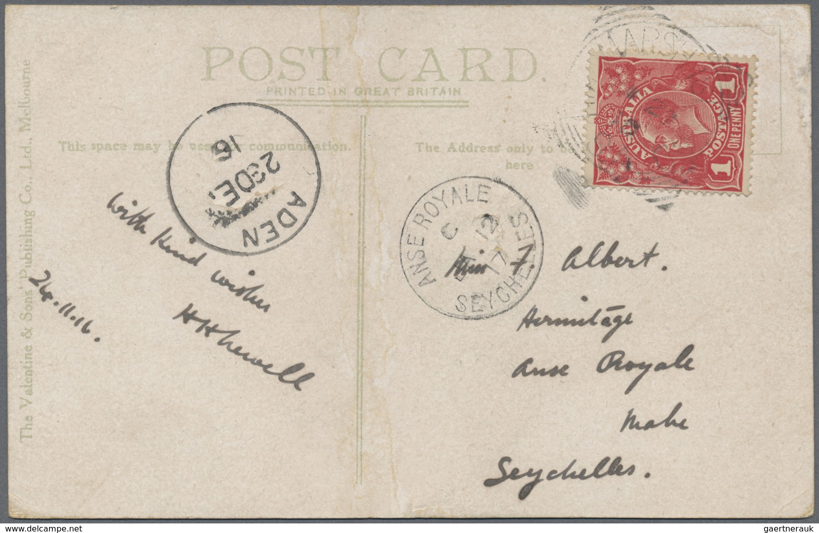 Br Australien: 1916/1918: Two Picture Postcards From Hindmarsh Island (Kumerangk), South Australia To A - Altri & Non Classificati