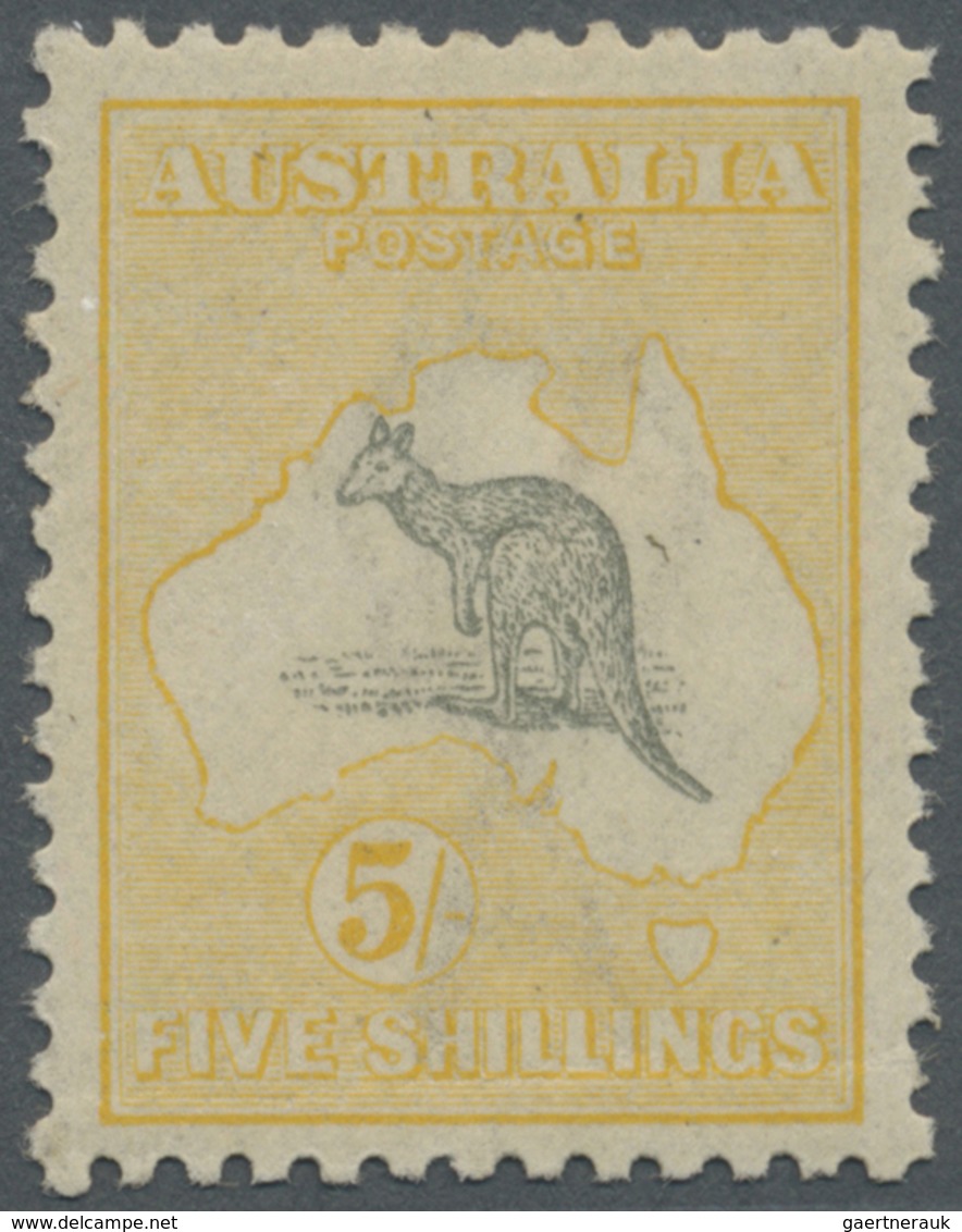 * Australien: 1918, Kangaroo 5s Grey And Pale Yellow 3rd Wmk., Mint Hinged With Minor Crease At Bottom - Andere & Zonder Classificatie
