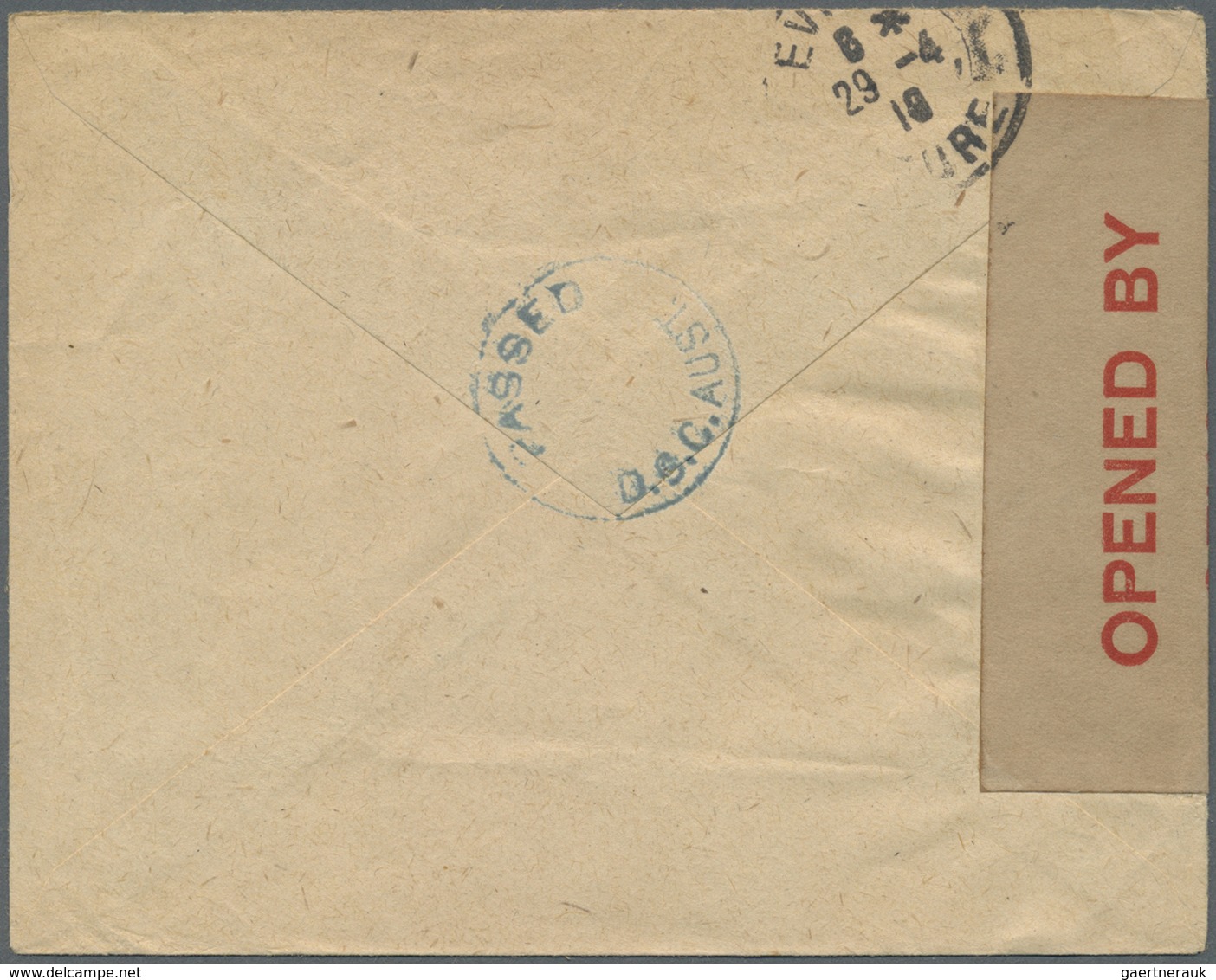 Br Australien: 1918. Stampless Envelope Addressed To France With Circular 'Passed/D.C.C. Aust' In Blue - Andere & Zonder Classificatie