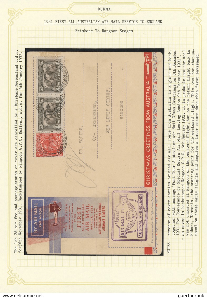 Br Australien: 1931: Two First Flight Covers From Australia To Ragoon/Burma: First Cover With The Brisb - Andere & Zonder Classificatie