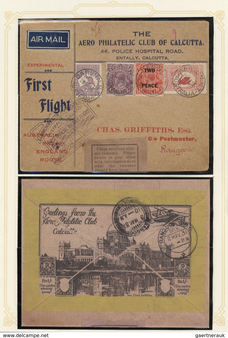 Br Australien: 1931: Two First Flight Covers From Australia To Ragoon/Burma: First Cover With The Brisb - Autres & Non Classés