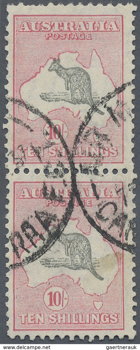 O Australien: 1932, Kangaroo 10s. Grey And Pink CofA Wmk. Vertical Pair Fine Used With Two Part 'AIR M - Autres & Non Classés