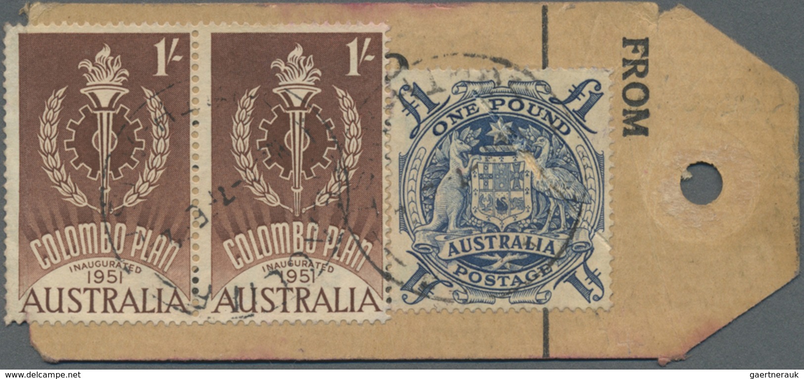 Br Australien: 1962 (7.2.), Parcel Tag Bearing Arms £1 Blue And Colombo Plan 1s. Horizontal Pair Used F - Autres & Non Classés